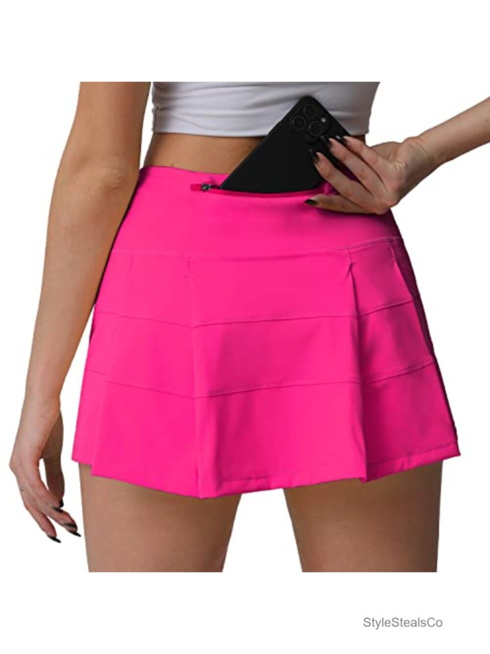High Waisted Pleated Tennis Skort with Pockets, Built-in Shorts